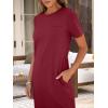 imageANRABESS Womens Midi DressSummer Long Tshirts DressesShort Sleeve Split StripeComfy Travel Beach Vacation Casual WearWine Red