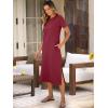 imageANRABESS Womens Midi DressSummer Long Tshirts DressesShort Sleeve Split StripeComfy Travel Beach Vacation Casual WearWine Red