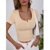 imageANRABESS Womens Short Sleeve Henley Shirts Ribbed Slim Fitted Tee Summer Work Tops 2026 Button Blouse Spring Vacation ClothesApricot