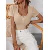 imageANRABESS Womens Short Sleeve Henley Shirts Ribbed Slim Fitted Tee Summer Work Tops 2026 Button Blouse Spring Vacation ClothesApricot