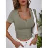 imageANRABESS Womens Short Sleeve Henley Shirts Ribbed Slim Fitted Tee Summer Work Tops 2026 Button Blouse Spring Vacation ClothesArmy Green