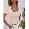 imageANRABESS Womens Short Sleeve Henley Shirts Ribbed Slim Fitted Tee Summer Work Tops 2026 Button Blouse Spring Vacation ClothesBeige