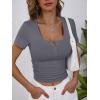 imageANRABESS Womens Short Sleeve Henley Shirts Ribbed Slim Fitted Tee Summer Work Tops 2026 Button Blouse Spring Vacation ClothesBlack Grey