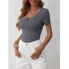 imageANRABESS Womens Short Sleeve Henley Shirts Ribbed Slim Fitted Tee Summer Work Tops 2026 Button Blouse Spring Vacation ClothesBlack Grey