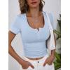 imageANRABESS Womens Short Sleeve Henley Shirts Ribbed Slim Fitted Tee Summer Work Tops 2026 Button Blouse Spring Vacation ClothesBlue