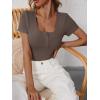 imageANRABESS Womens Short Sleeve Henley Shirts Ribbed Slim Fitted Tee Summer Work Tops 2026 Button Blouse Spring Vacation ClothesBrown