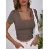 imageANRABESS Womens Short Sleeve Henley Shirts Ribbed Slim Fitted Tee Summer Work Tops 2026 Button Blouse Spring Vacation ClothesBrown