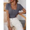 imageANRABESS Womens Short Sleeve Henley Shirts Ribbed Slim Fitted Tee Summer Work Tops 2026 Button Blouse Spring Vacation ClothesCharcoal