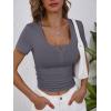 imageANRABESS Womens Short Sleeve Henley Shirts Ribbed Slim Fitted Tee Summer Work Tops 2026 Button Blouse Spring Vacation ClothesCharcoal
