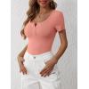 imageANRABESS Womens Short Sleeve Henley Shirts Ribbed Slim Fitted Tee Summer Work Tops 2026 Button Blouse Spring Vacation ClothesCoral