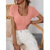 imageANRABESS Womens Short Sleeve Henley Shirts Ribbed Slim Fitted Tee Summer Work Tops 2026 Button Blouse Spring Vacation ClothesCoral