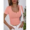 imageANRABESS Womens Short Sleeve Henley Shirts Ribbed Slim Fitted Tee Summer Work Tops 2026 Button Blouse Spring Vacation ClothesCoral