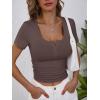 imageANRABESS Womens Short Sleeve Henley Shirts Ribbed Slim Fitted Tee Summer Work Tops 2026 Button Blouse Spring Vacation ClothesDeep Brown