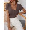 imageANRABESS Womens Short Sleeve Henley Shirts Ribbed Slim Fitted Tee Summer Work Tops 2026 Button Blouse Spring Vacation ClothesDeep Brown