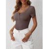 imageANRABESS Womens Short Sleeve Henley Shirts Ribbed Slim Fitted Tee Summer Work Tops 2026 Button Blouse Spring Vacation ClothesDeep Brown
