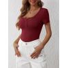imageANRABESS Womens Short Sleeve Henley Shirts Ribbed Slim Fitted Tee Summer Work Tops 2026 Button Blouse Spring Vacation ClothesDeep Red