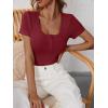 imageANRABESS Womens Short Sleeve Henley Shirts Ribbed Slim Fitted Tee Summer Work Tops 2026 Button Blouse Spring Vacation ClothesDeep Red