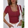 imageANRABESS Womens Short Sleeve Henley Shirts Ribbed Slim Fitted Tee Summer Work Tops 2026 Button Blouse Spring Vacation ClothesDeep Red
