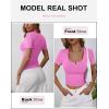 imageANRABESS Womens Short Sleeve Henley Shirts Ribbed Slim Fitted Tee Summer Work Tops 2026 Button Blouse Spring Vacation ClothesHot Pink