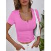imageANRABESS Womens Short Sleeve Henley Shirts Ribbed Slim Fitted Tee Summer Work Tops 2026 Button Blouse Spring Vacation ClothesHot Pink