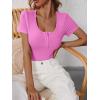 imageANRABESS Womens Short Sleeve Henley Shirts Ribbed Slim Fitted Tee Summer Work Tops 2026 Button Blouse Spring Vacation ClothesHot Pink
