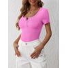 imageANRABESS Womens Short Sleeve Henley Shirts Ribbed Slim Fitted Tee Summer Work Tops 2026 Button Blouse Spring Vacation ClothesHot Pink