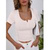 imageANRABESS Womens Short Sleeve Henley Shirts Ribbed Slim Fitted Tee Summer Work Tops 2026 Button Blouse Spring Vacation ClothesLight Beige