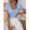 imageANRABESS Womens Short Sleeve Henley Shirts Ribbed Slim Fitted Tee Summer Work Tops 2026 Button Blouse Spring Vacation ClothesLight Blue