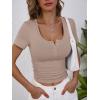 imageANRABESS Womens Short Sleeve Henley Shirts Ribbed Slim Fitted Tee Summer Work Tops 2026 Button Blouse Spring Vacation ClothesLight Khaki