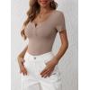 imageANRABESS Womens Short Sleeve Henley Shirts Ribbed Slim Fitted Tee Summer Work Tops 2026 Button Blouse Spring Vacation ClothesLight Khaki