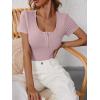 imageANRABESS Womens Short Sleeve Henley Shirts Ribbed Slim Fitted Tee Summer Work Tops 2026 Button Blouse Spring Vacation ClothesNutmeg