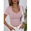 imageANRABESS Womens Short Sleeve Henley Shirts Ribbed Slim Fitted Tee Summer Work Tops 2026 Button Blouse Spring Vacation ClothesNutmeg
