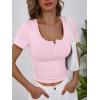 imageANRABESS Womens Short Sleeve Henley Shirts Ribbed Slim Fitted Tee Summer Work Tops 2026 Button Blouse Spring Vacation ClothesPink
