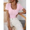 imageANRABESS Womens Short Sleeve Henley Shirts Ribbed Slim Fitted Tee Summer Work Tops 2026 Button Blouse Spring Vacation ClothesPink