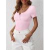 imageANRABESS Womens Short Sleeve Henley Shirts Ribbed Slim Fitted Tee Summer Work Tops 2026 Button Blouse Spring Vacation ClothesPink