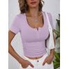 imageANRABESS Womens Short Sleeve Henley Shirts Ribbed Slim Fitted Tee Summer Work Tops 2026 Button Blouse Spring Vacation ClothesPurple