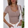 imageANRABESS Womens Short Sleeve Henley Shirts Ribbed Slim Fitted Tee Summer Work Tops 2026 Button Blouse Spring Vacation ClothesTaupe
