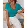 imageANRABESS Womens Short Sleeve Henley Shirts Ribbed Slim Fitted Tee Summer Work Tops 2026 Button Blouse Spring Vacation ClothesTeal