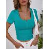 imageANRABESS Womens Short Sleeve Henley Shirts Ribbed Slim Fitted Tee Summer Work Tops 2026 Button Blouse Spring Vacation ClothesTeal