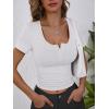 imageANRABESS Womens Short Sleeve Henley Shirts Ribbed Slim Fitted Tee Summer Work Tops 2026 Button Blouse Spring Vacation ClothesWhite