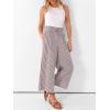 imageANRABESS Womens Striped Gingham Palazzo Capri Pants Pajama Wide Leg Lounge Trousers Plaid Cute Crop PJ Bottoms with PocketsBrown White Stripe