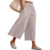 imageANRABESS Womens Striped Gingham Palazzo Capri Pants Pajama Wide Leg Lounge Trousers Plaid Cute Crop PJ Bottoms with PocketsBrown White Stripe