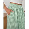 imageANRABESS Womens Striped Gingham Palazzo Capri Pants Pajama Wide Leg Lounge Trousers Plaid Cute Crop PJ Bottoms with PocketsGreen White Plaid