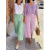 imageANRABESS Womens Striped Gingham Palazzo Capri Pants Pajama Wide Leg Lounge Trousers Plaid Cute Crop PJ Bottoms with PocketsGreen White Plaid
