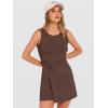 imageANRABESS Womens Summer Dresses 2026 Bodycon Sleeveless Romper Skort Twist Waist Night Out Vacation Mini Dress Built in ShortsCoffee