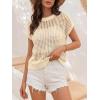 imageANRABESS Womens Tops 2026 Trendy Summer Shirts Crochet Cap Sleeve Knitted Sweater Spring Beach Vacation ClothesBeige