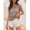 imageANRABESS Womens Tops 2026 Trendy Summer Shirts Crochet Cap Sleeve Knitted Sweater Spring Beach Vacation ClothesKhaki