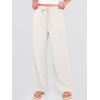 imageANRABESS Womens Wide Leg Beach Pants Elastic Waist Lightweight Casual Flowy Palazzo Lounge Trousers with PocketsOffwhite