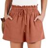 imageANRABESS Linen Shorts for Women Summer Casual Wide Leg Loose High Waist Drawstring Dressy Shorts 2026 Beach Vacation ClothesRust