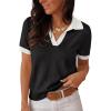 imageANRABESS Women Short Sleeve Sweater Wool Blend Polo V Neck Shirts Summer Dressy Top Business Casual Spring Vacation ClothesBlack White